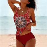 swimwear : Erin – Ensemble tankini bohème chic à imprimé mandala in Rouge van Seroa
