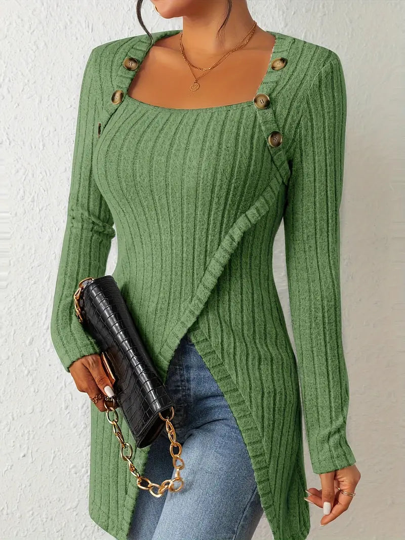 other : Emma – Gilet Élégant Côtelé avec Design Asymétrique et Boutons in Vert van Seroa