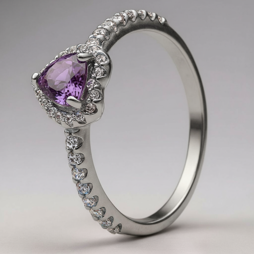 Amelia | Bague de Fiançailles Femme Argent Diamant Coeur