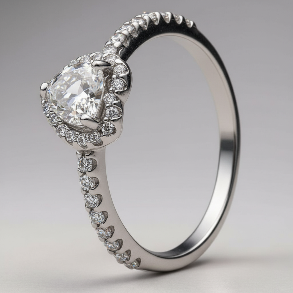 Amelia | Bague de Fiançailles Femme Argent Diamant Coeur