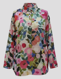 Damen Hemd mit Aquarell-Blumenmuster langärmlig, Schnitt
