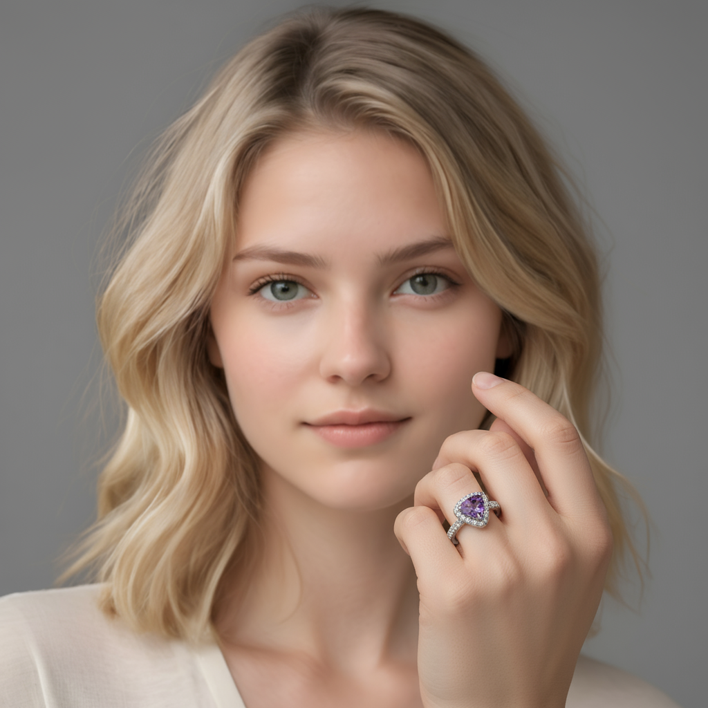 Amelia | Bague de Fiançailles Femme Argent Diamant Coeur