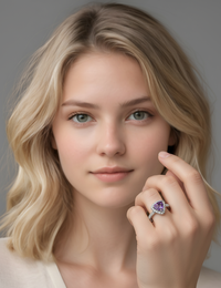 Bague de Fiançailles en Argent 925 avec Diamant en Coeur Femme