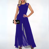 dresses : Eliana – Combinaison Robe Maxi Élégante Sans Manches en Chiffon in Bleu royal van Seroa
