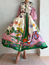 dresses : Giana - Robe Bohème Maxi à Imprimés Artistiques et Manches Bouffantes in Multicolore van Seroa