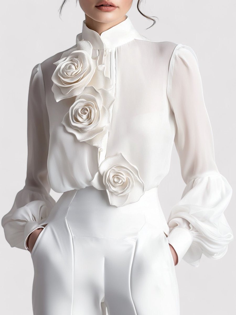 top blouses : Alice - Blouse Élégante Transparente avec Appliqués Floraux 3D in van Seroa