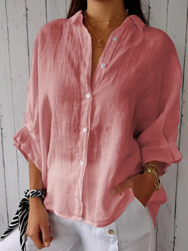 top blouses : Callie – Chemise Élégante et Légère en Lin à Coupe Décontractée in Rose van Seroa
