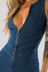 dresses : Bianca – Combinaison en jean évasée à fermeture zippée, inspirée du style vintage in van Seroa