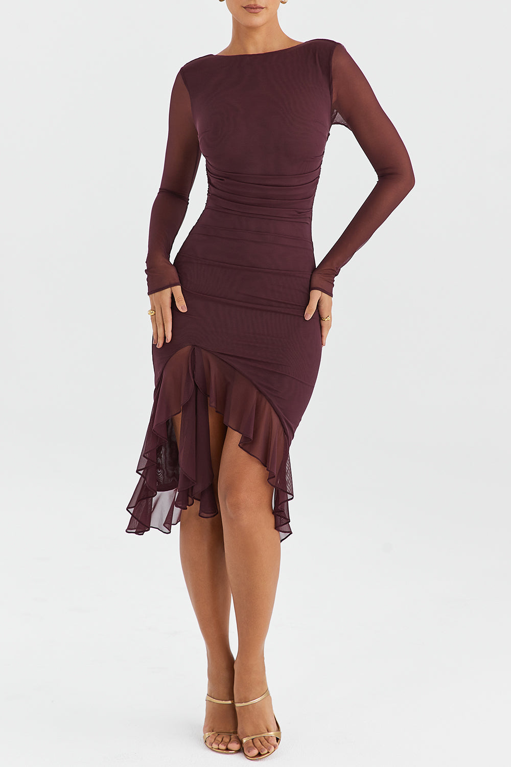 dresses : Hazel – Robe de soirée moulante élégante à volants et coupe asymétrique in van Seroa