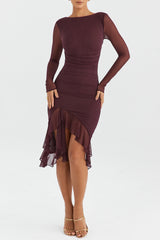 dresses : Hazel – Robe de soirée moulante élégante à volants et coupe asymétrique in van Seroa