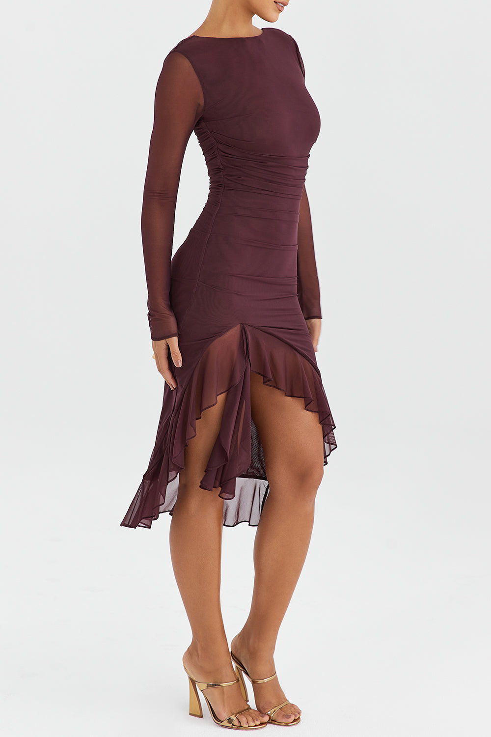 dresses : Hazel – Robe de soirée moulante élégante à volants et coupe asymétrique in van Seroa