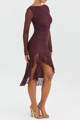 dresses : Hazel – Robe de soirée moulante élégante à volants et coupe asymétrique in van Seroa