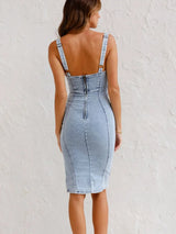 dresses : Selena – Robe En Jean Tendance Moulante Avec Fermeture Éclair Et Fente in van Seroa