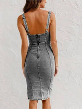 dresses : Selena – Robe En Jean Tendance Moulante Avec Fermeture Éclair Et Fente in van Seroa
