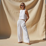other : Lena - Ensemble Élégant en Lin Deux Pièces avec Pantalon Large & Top Sans Manches in Blanc van Seroa