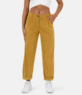 skirts : Angelina | Pantalon Femme Velours Côtelé Taille Haute in Jaune van Seroa