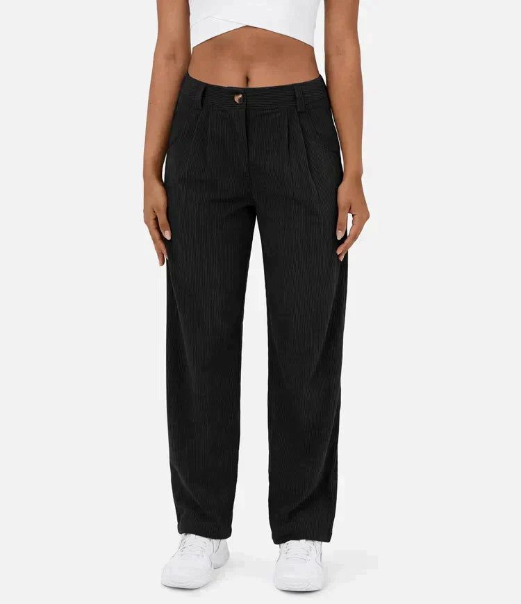 skirts : Angelina | Pantalon Femme Velours Côtelé Taille Haute in Noir van Seroa