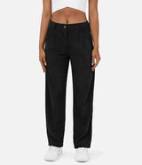 skirts : Angelina | Pantalon Femme Velours Côtelé Taille Haute in Noir van Seroa