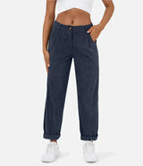 skirts : Angelina | Pantalon Femme Velours Côtelé Taille Haute in Bleu foncé van Seroa