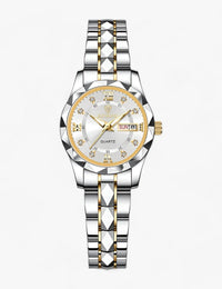 Elegante Luxusuhr für Damen mit goldenem Edelstahlarmband, Quarz