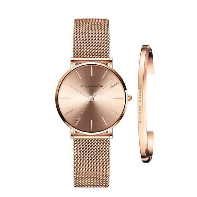 Damski zegarek Hannah Martin ze stali nierdzewnej, srebrny - elegancki, modny, bransoleta mesh milanese