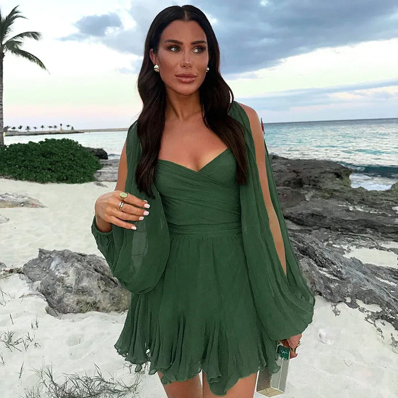 dresses : Elena – Robe élégante en chiffon fluide in Vert van Seroa