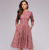 dresses : Lisa - Robe Vintage à Imprimé Fleuri Combiné in Rose van Seroa