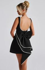 Robe Courte Femme Noire à Nœud Décoratif au Dos - Coton Léger