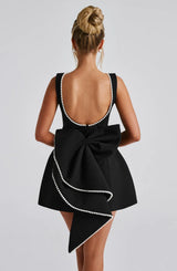 Robe Courte Femme Noire à Nœud Décoratif au Dos - Coton Léger