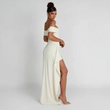 Robe Longue Femme Épaules Dénudées & Fente Élégante - Idéale
