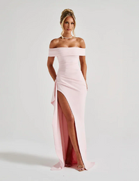 Robe Longue Femme Épaules Dénudées & Fente Élégante - Idéale