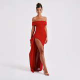 Robe Longue Femme Épaules Dénudées & Fente Élégante - Idéale