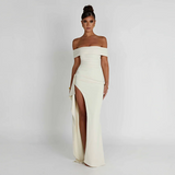 Robe Longue Femme Épaules Dénudées & Fente Élégante - Idéale