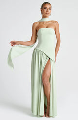 Langes Kleid mit Schlitz für Damen mit Korsett, elegant und modern, für