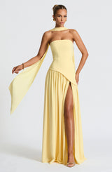Langes Kleid mit Schlitz für Damen mit Korsett, elegant und modern, für