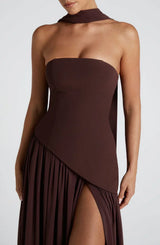 Robe longue fendue femme avec corset, élégante et moderne, pour
