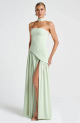Langes Kleid mit Schlitz für Damen mit Korsett, elegant und modern, für