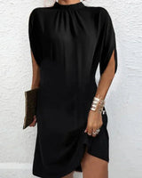 Robe courte femme soirée manches chauve-souris col plissé
