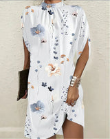 Robe courte femme soirée manches chauve-souris col plissé