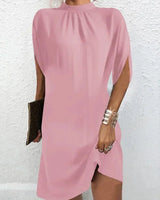 Robe courte femme soirée manches chauve-souris col plissé