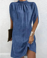 Robe courte femme soirée manches chauve-souris col plissé