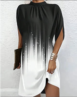 Robe courte femme soirée manches chauve-souris col plissé