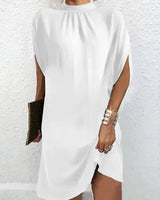 Robe courte femme soirée manches chauve-souris col plissé