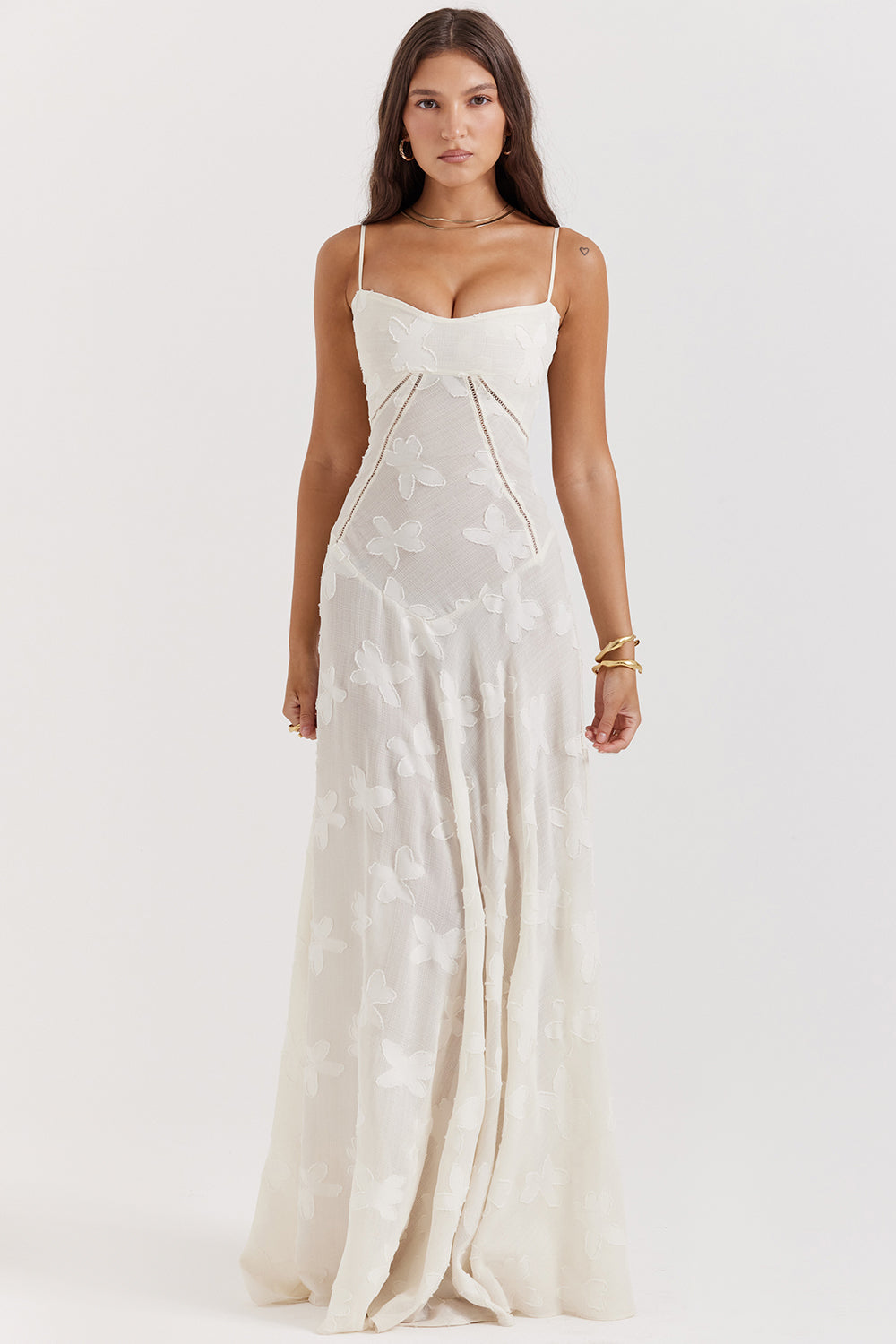 dresses : Genesis – Robe longue romantique à fines bretelles, florale et transparente in Blanc van Seroa
