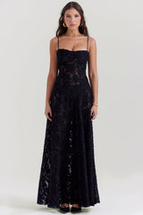 dresses : Genesis – Robe longue romantique à fines bretelles, florale et transparente in van Seroa