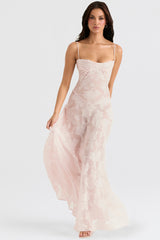 dresses : Genesis – Robe longue romantique à fines bretelles, florale et transparente in van Seroa