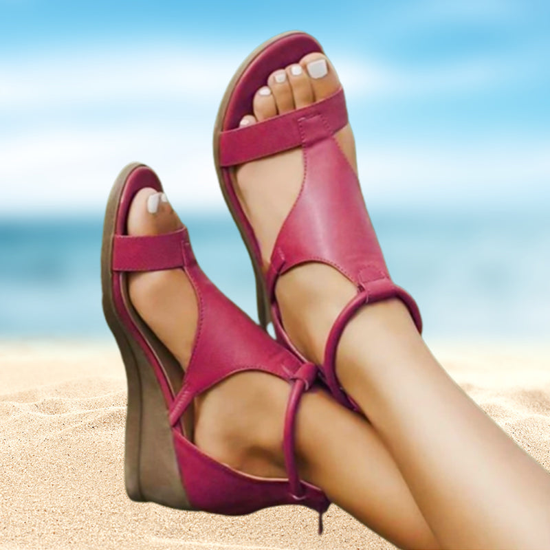sandals : Elsie – Sandales d'Été Élégantes à Compensées avec Soutien de Voûte Plantaire in Rouge van Seroa
