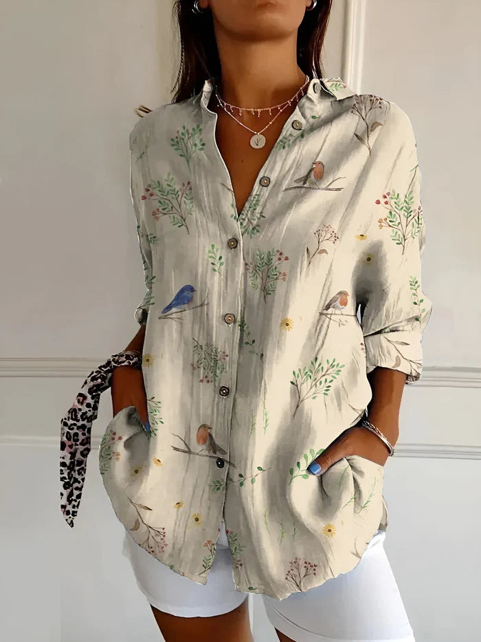 top blouses : Amara – Blouse en coton à boutons, inspirée par l’océan et pleine de vitalité in Beige van Seroa