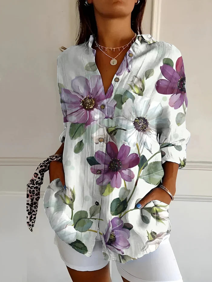 top blouses : Amara – Blouse en coton à boutons, inspirée par l’océan et pleine de vitalité in Pourpre van Seroa