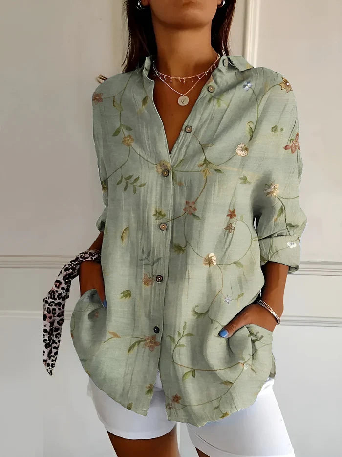 top blouses : Amara – Blouse en coton à boutons, inspirée par l’océan et pleine de vitalité in Vert van Seroa